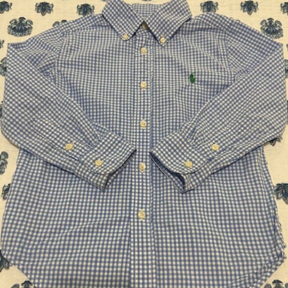 RALPH LAUREN POLO Button Down Blue Gingham Toddler Boys Shirt SZ 4T - Picture 1 of 6
